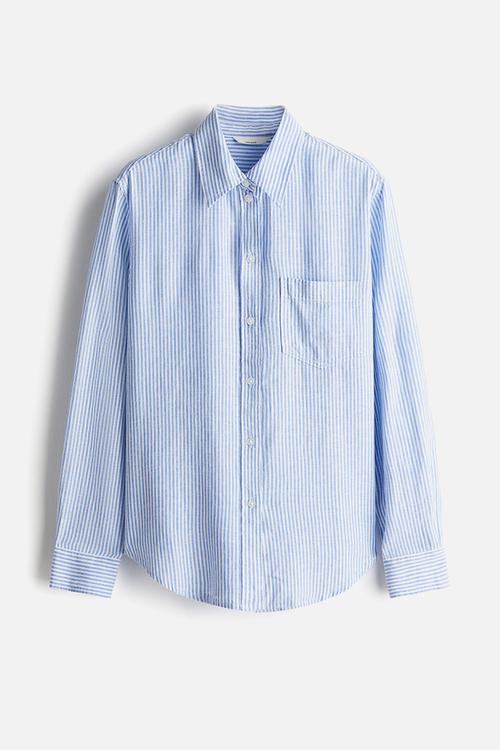 Linen-blend shirt - blue & white striped