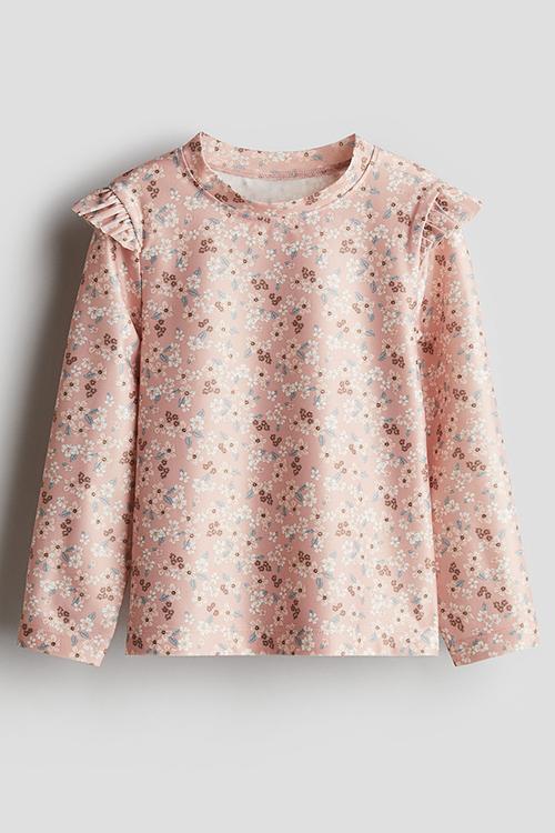 Upf 50 frill-trimmed swim top -  light dusty pink/floral