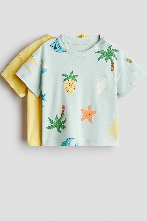 2-pack cotton t-shirts -light turquoise/beach
