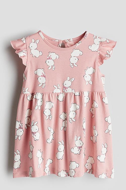 Printed cotton dress - pink/bunnies