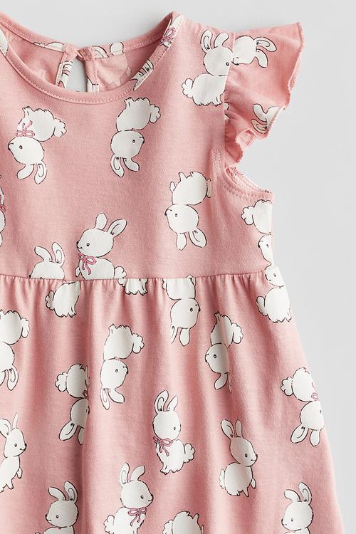 Printed cotton dress - pink/bunnies