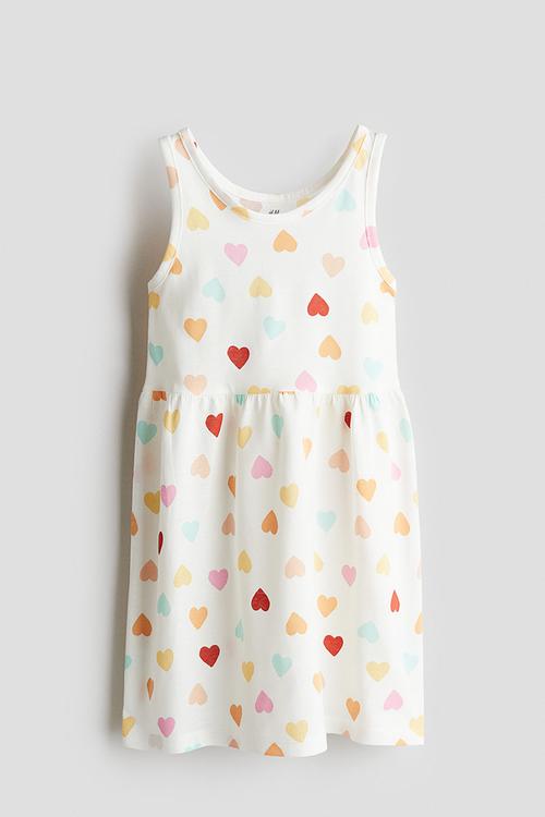 Patterned cotton dress - white/hearts