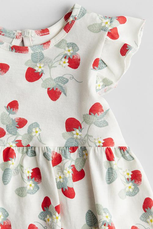 Printed cotton dress - white/strawberries