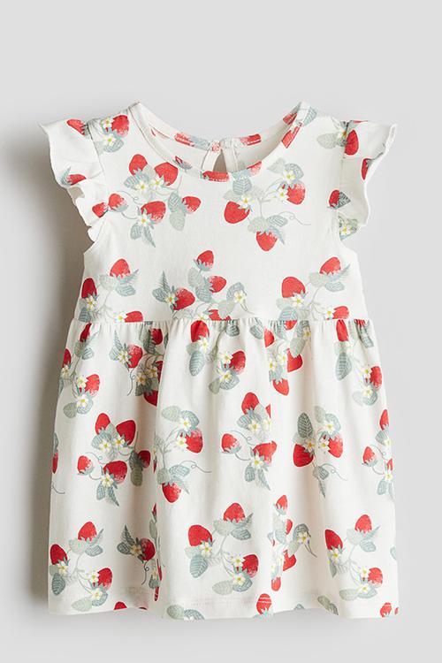 Printed cotton dress - white/strawberries