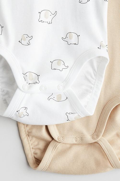 2-Pack sleeveless cotton bodysuits - beige/elephants