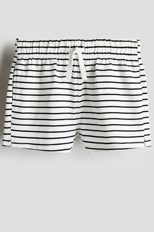 Cotton jersey shorts - white & black striped