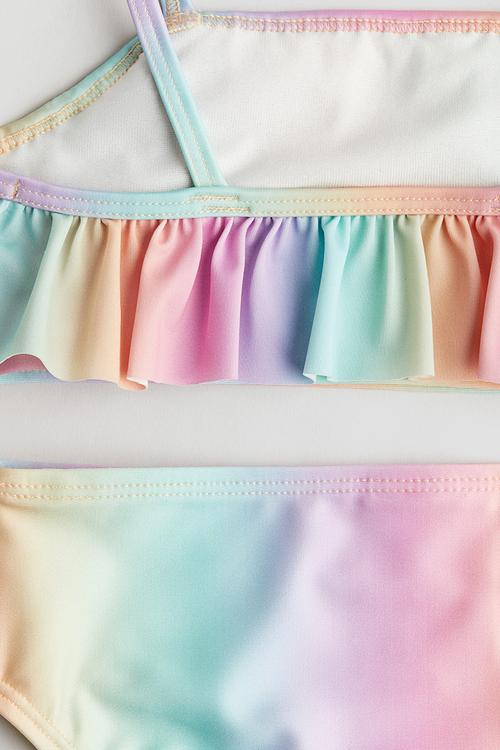 Frill-trimmed bikini - light orange & turquoise
