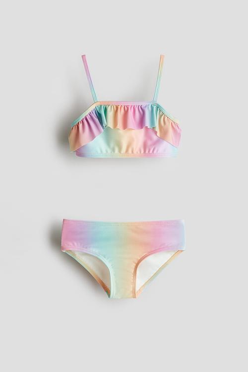 Frill-trimmed bikini - light orange & turquoise