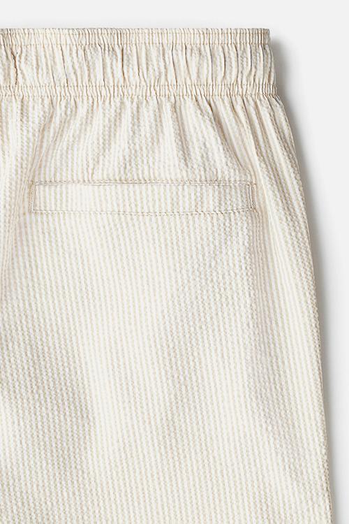 Seersucker swim shorts - light beige striped