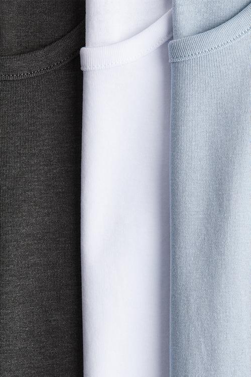 3-Pack cotton jersey vest tops - light blue/dark grey 