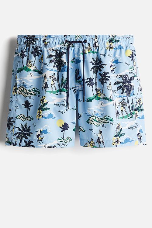 Patterned swim shorts - light blue patterned