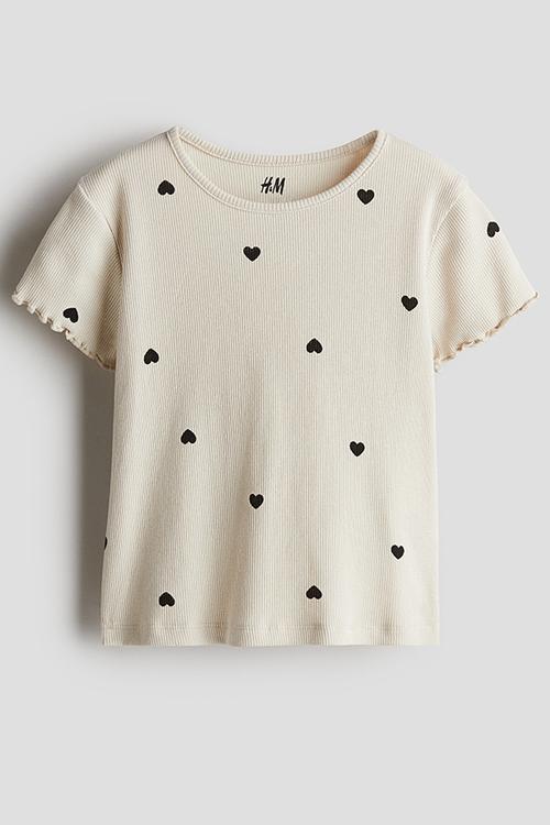 Ribbed jersey top - dusty beige/hearts 