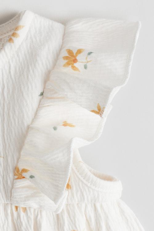 Frill-trimmed bodysuit dress - cream/floral