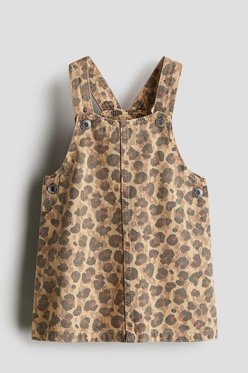 Cotton denim dungaree dress - beige/leopard-print 