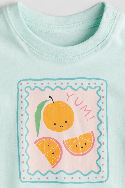 Printed cotton T-shirt - light turquoise oranges