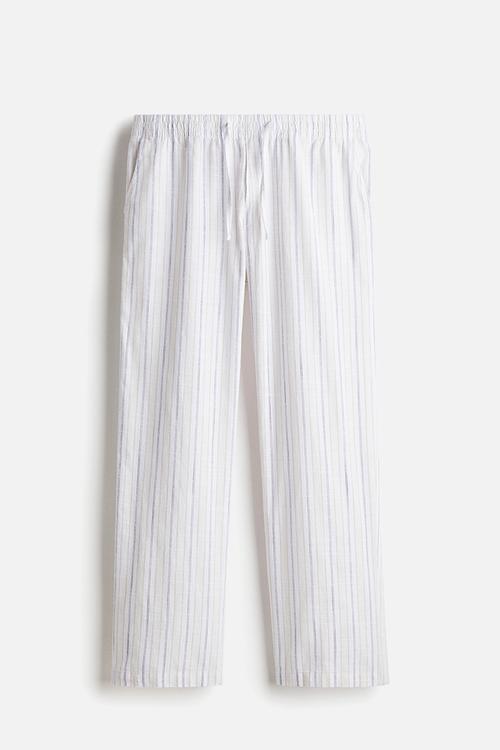 Relaxed fit cotton trousers - white & beige striped