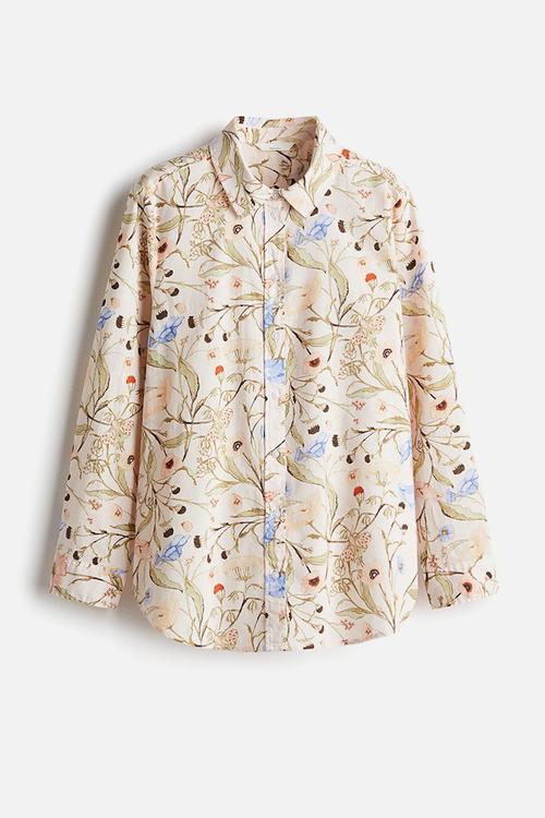 Linen-blend shirt - light beige floral