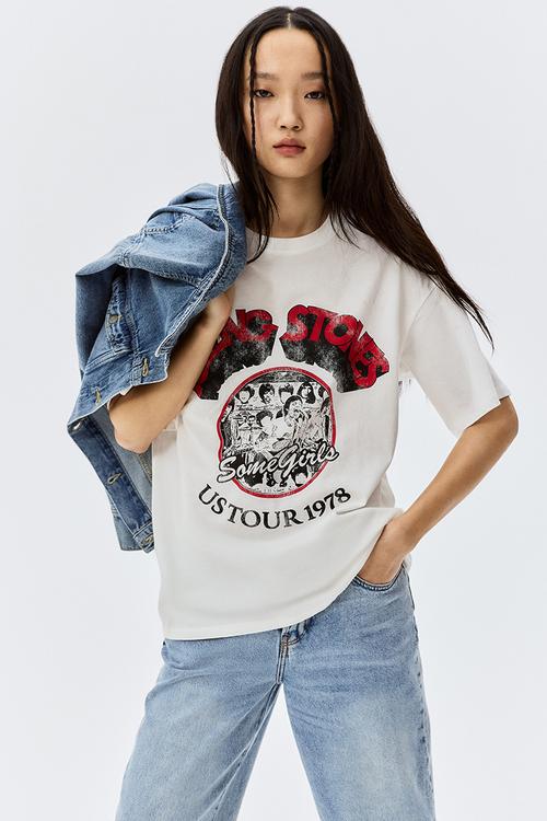 Oversized printed t-shirt - cream the rolling stones