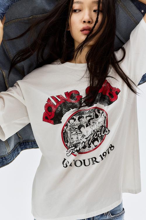 Oversized printed t-shirt - cream the rolling stones