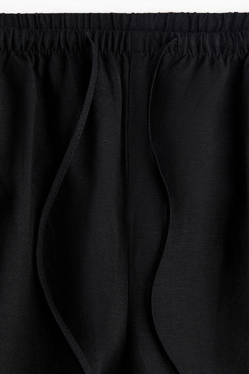 Straight linen-blend trousers - black