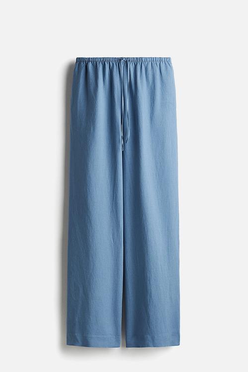 Straight linen-blend trousers - dusty blue
