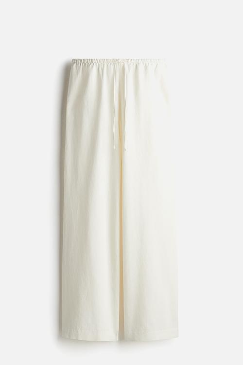 Straight linen-blend trousers - white