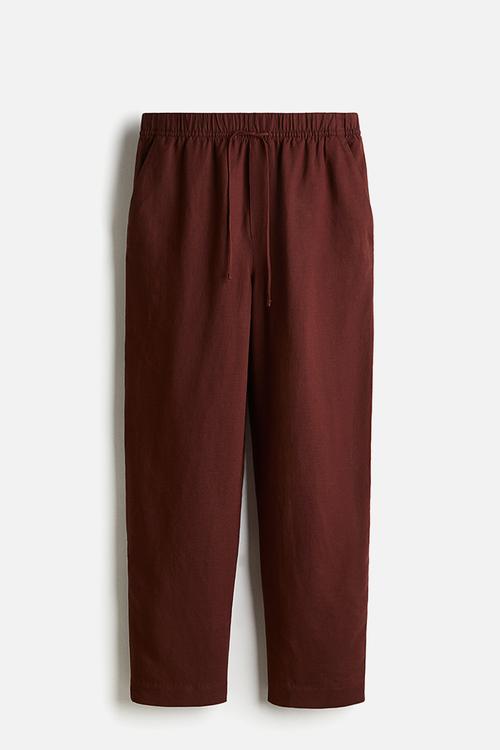 Linen-blend drawstring trousers - brown