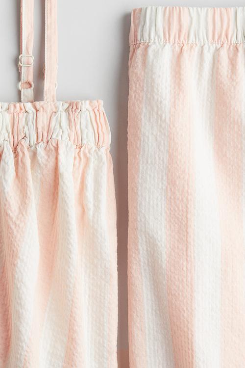2-piece top and trousers set -  light peach/striped