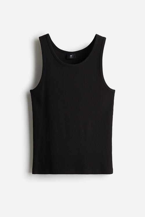 Slim fit ribbed vest top - black