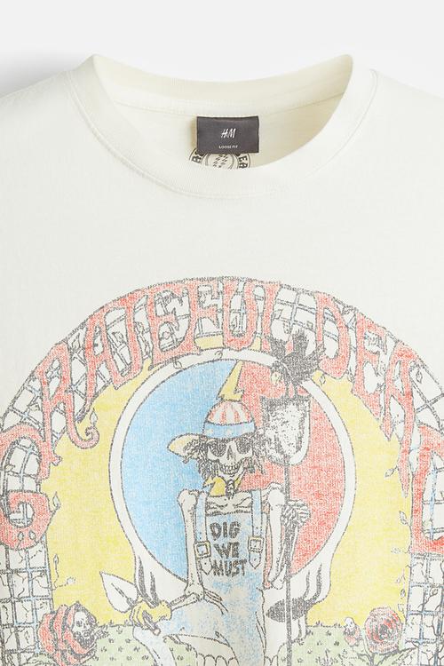 Loose fit vintage-look printed T-shirt - white/grateful dead