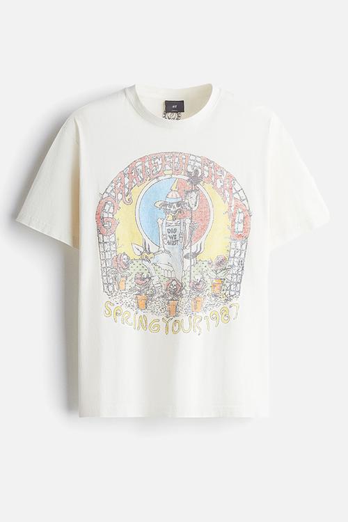 Loose fit vintage-look printed T-shirt - white/grateful dead