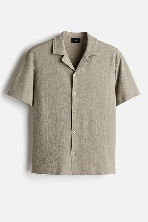 Regular fit jersey resort shirt - khaki green 