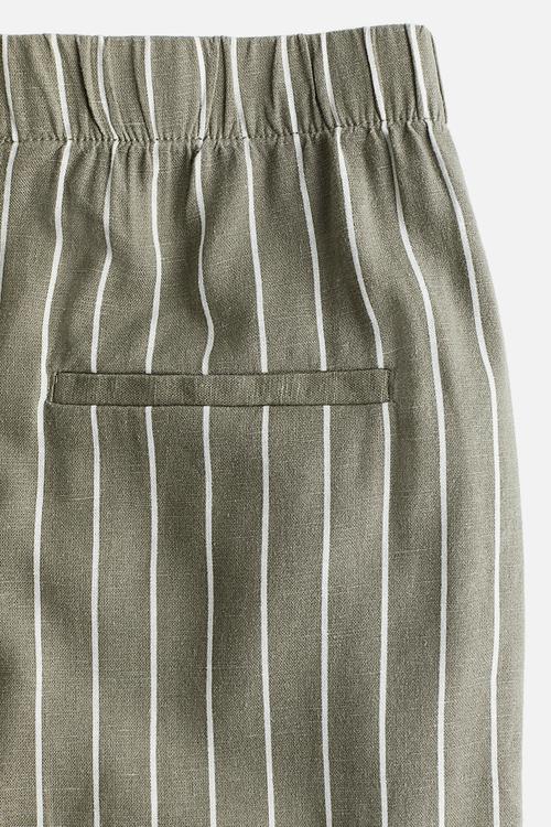 Wide linen-blend trousers - khaki green striped
