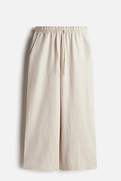 Cropped linen-blend trousers - light beige