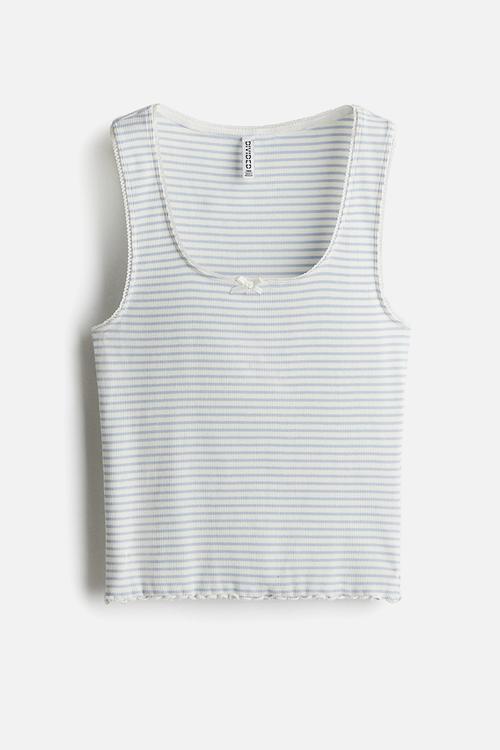 Pointelle jersey vest top - white/blue striped