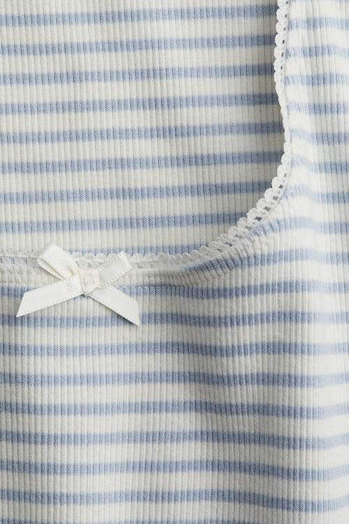 Pointelle jersey vest top - white/blue striped