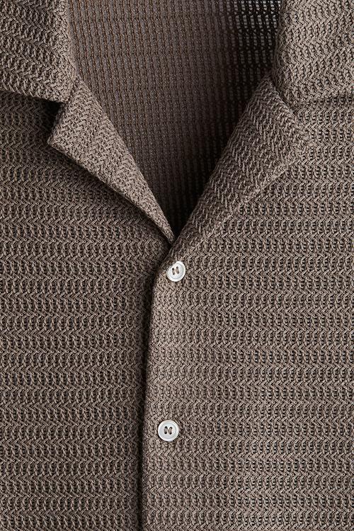 Regular fit resort shirt - dark beige