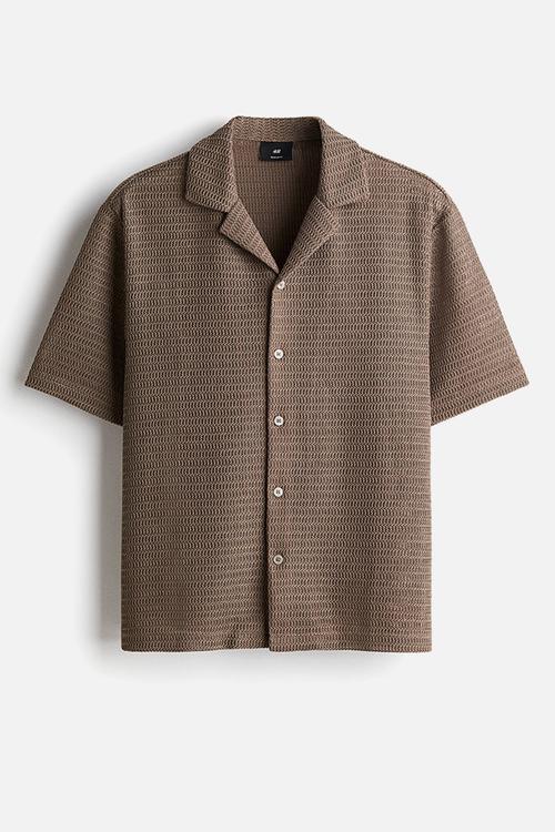 Regular fit resort shirt - dark beige