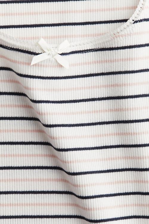 Pointelle jersey vest top - white/striped
