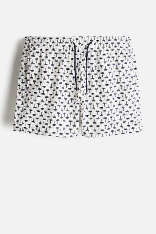 Seersucker swim shorts - navy blue palm trees