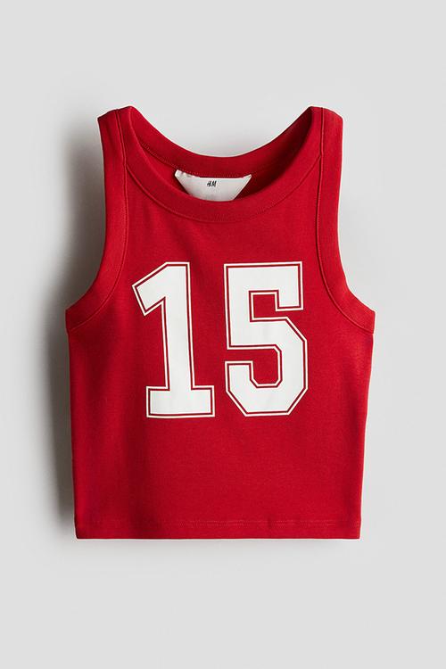 Printed cotton vest top - red 15