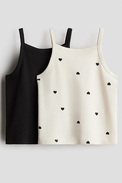 2-pack cotton strappy tops - beige