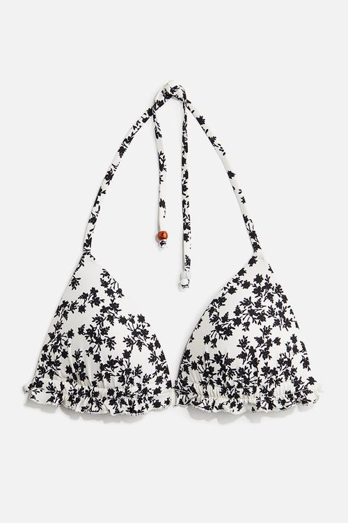 Push-up triangle bikini top - white/black floral