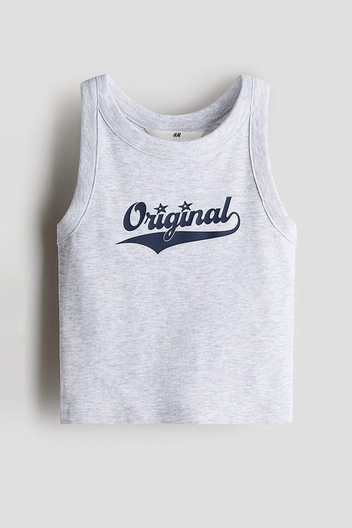 Printed cotton vest top - light grey original