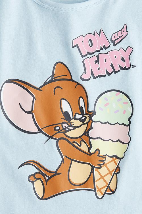 Printed cotton T-shirt - light blue tom and jerry