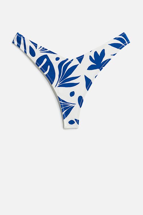 Thong bikini bottoms - white/blue patterned