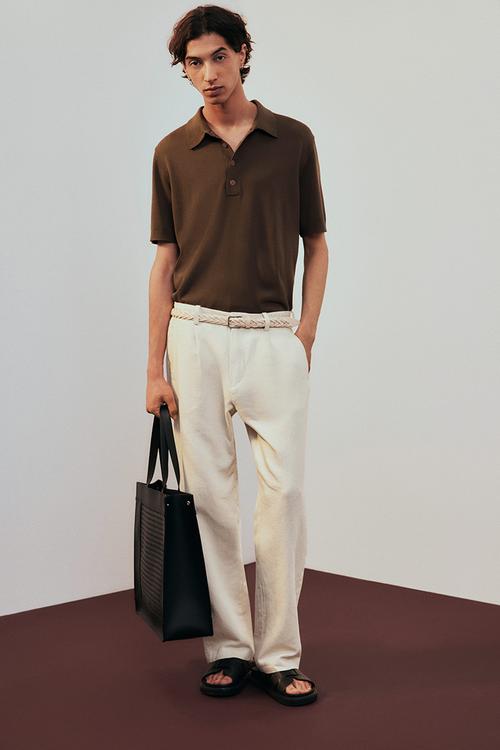 Relaxed fit linen-blend trousers - cream