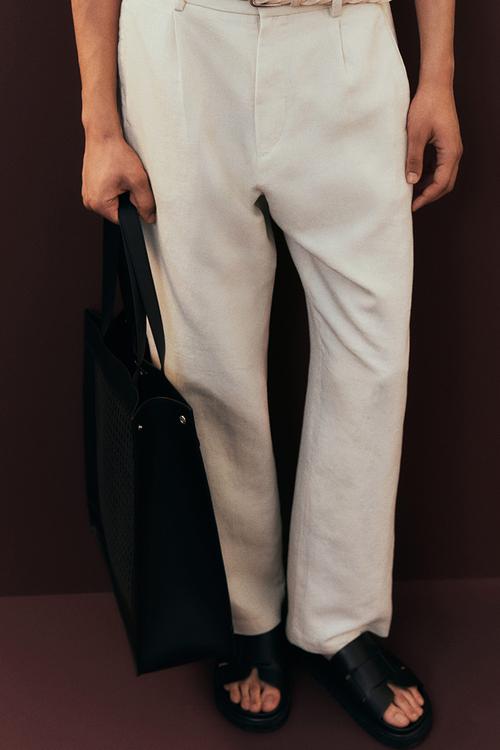Relaxed fit linen-blend trousers - cream