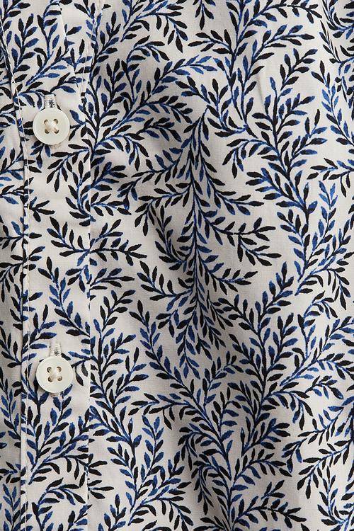 Balloon-sleeved poplin blouse - cream/blue patterned