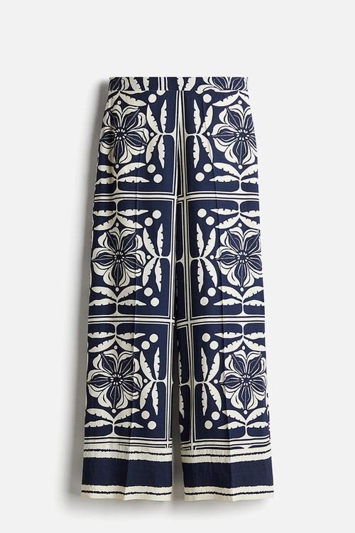 Wide trousers - dark blue/patterned